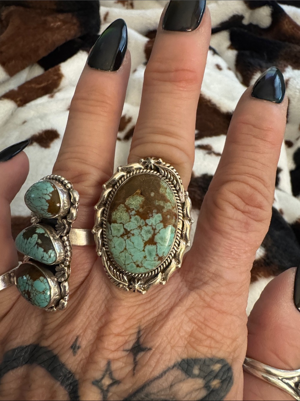 Silver925 Mine #8 Turquoise Oval Statement Ring - Green-Blue Turquoise